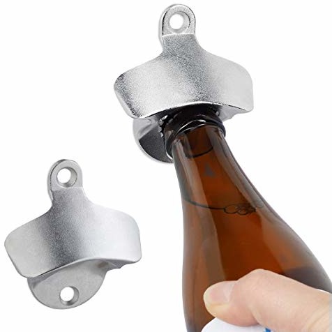 Relaxdays otwieracz do butelek na ścianę, zestaw 2 sztuk, stabilny otwieracz do piwa do montażu, otwieracz ścienny do butelek, barów, ocynkowany, srebrny