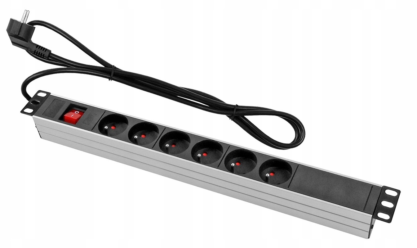 Przedłużacz Sieciowy 6 Gniazd Włącznik Rack 1U 3M