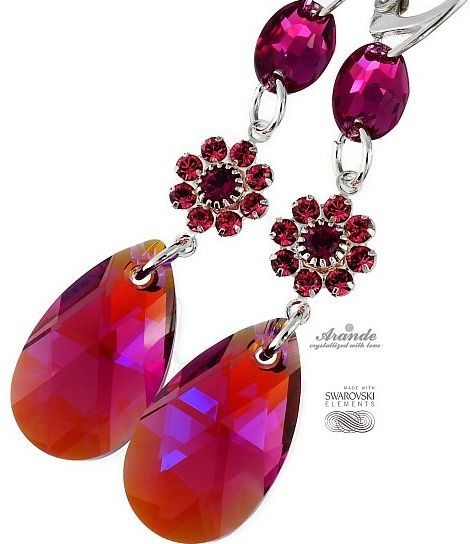 Swarovski piękne kolczyki FUCHSIA BELLA SREBRO