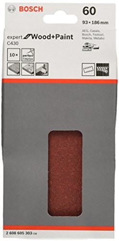 Bosch Professional Bosch arkuszy szlifierskich C430 Expert for Wood + Paint 93 X 186 mm ziarno 60, 10 szt. 2608605303