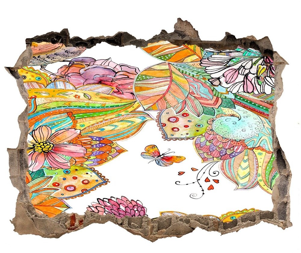 Wallmuralia.pl Dziura 3d fototapeta naklejka Ptak i ornamenty