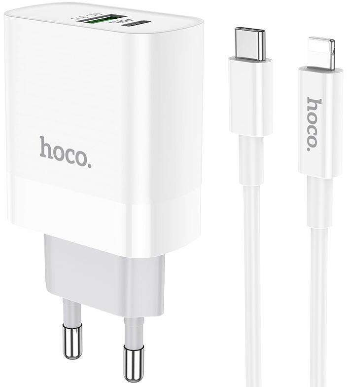 HOCO Ładowarka sieciowa C80A PD20W/QC3.0 + Kabel Lightning White