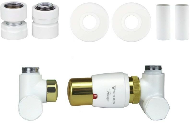 Varioterm Zawór termostatyczny do grzałki 50mm INTEGRA GLAMOUR All in One - GW1/2 - do instalacji 1/2 prawy biały mat ze złotym AIGS0225CFK/P(GW1/2)