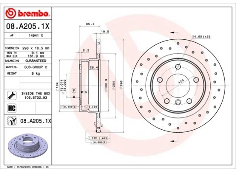 BREMBO Tarcza hamulcowa 08.A205.1X