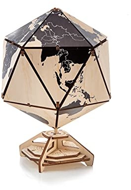 EWA Eco-Wood-Art EWA Eco-Wood-Art - Drewniane puzzle 3D dla młodzieży i dorosłych - globus Icosahedral (czarny) - zestaw