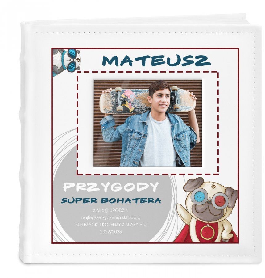 NA Murrano Album mały z oknem nadruk dedykacja dla niego urodziny ALB-SO-WH-UV-017