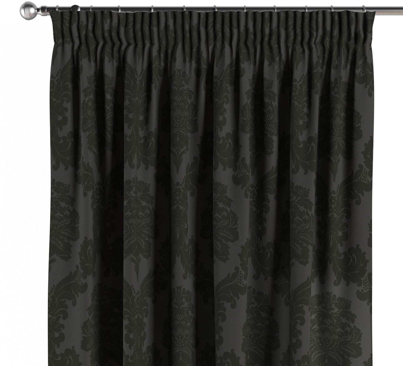Dekoria Zasłona na taśmie marszczącej 1 szt. czarny 1szt 130 × 260 cm Damasco 300-613-32