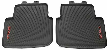 Skoda Skoda 657061512C dywaniki gumowe na każdą pogodę, 2 x tylne dywaniki gumowe, czerwone, z napisem Scala 657061512C