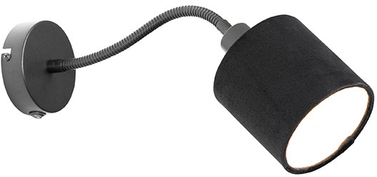 QAZQA Kinkiet czarny z czarnym włącznikiem i elastycznym ramieniem - Merwe