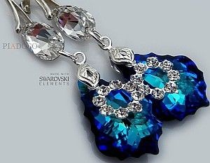 Swarovski Nowe! Unikatowe Kolczyki Blue Orchidea