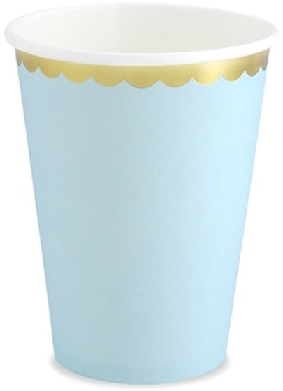 Party Deco Kubeczki jasnoniebieskie ze złotym brzegiem - 220 ml - 6 szt. KPP16-001J