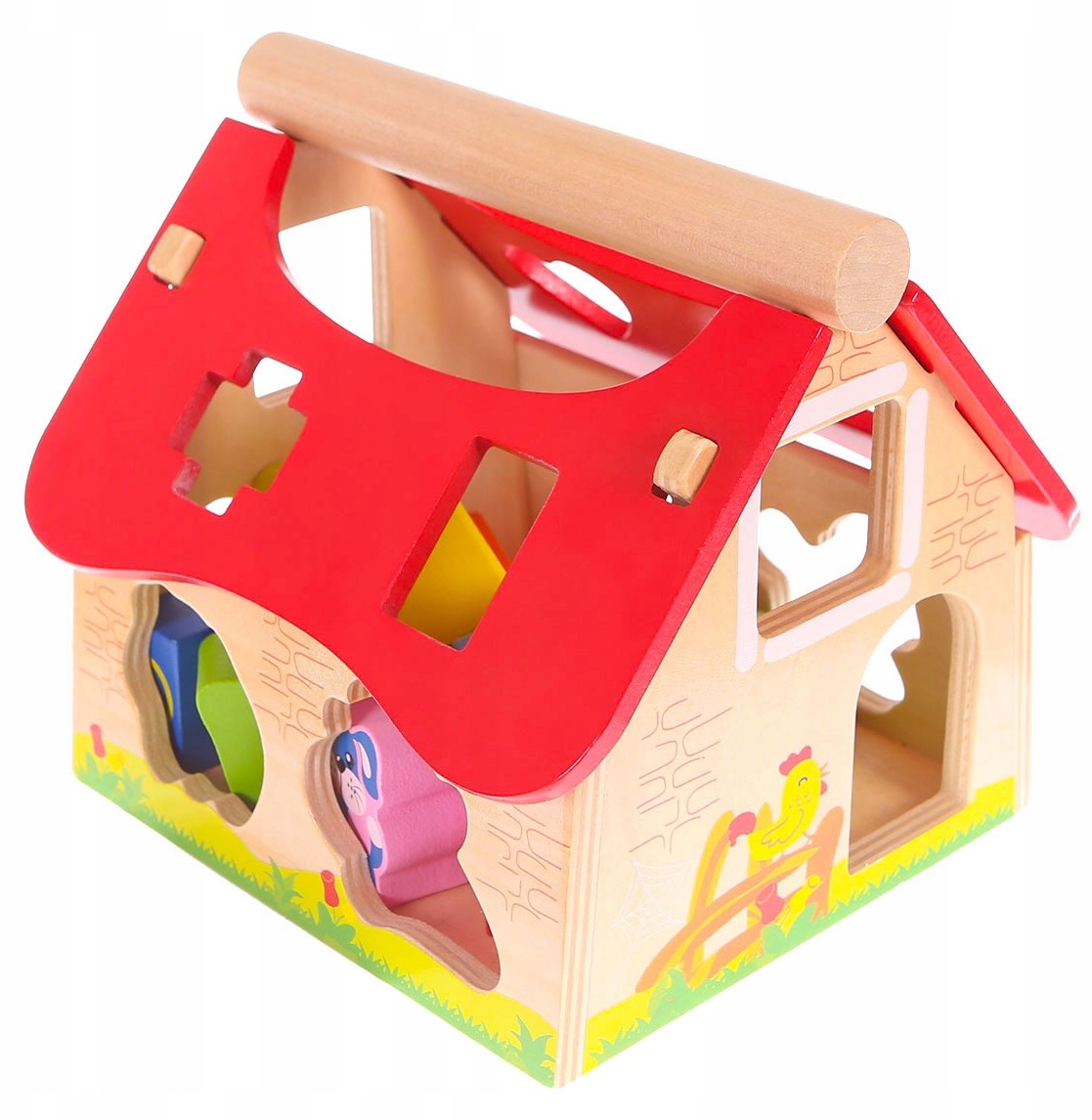 Drewniany Domek Farma Sorter Z Klockami Ecotoys