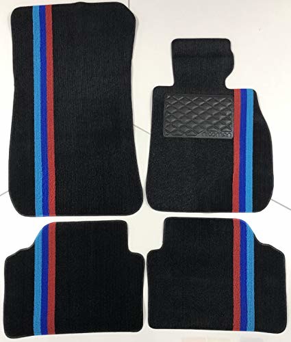 Nicoman Nicoman E90-STRIPE-FU spaghetti na każdą pogodę w pełni dopasowane dywaniki samochodowe dopasowane, czarny, 4-częściowy, pełny zestaw E90-STRIPE-FU