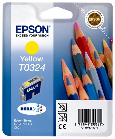 Epson Wyprzedaż Oryginał Tusz Epson T0324 do Epson Stylus C70 C80 C82 | 19ml | yellow pudełko zastępcze oryginalny airbag/folia C13T03244010_BP_wyp