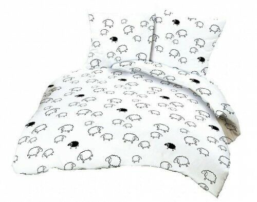 Karo Pościel z kory 140x200 biała czarne baranki 100% bawełna na guziki MKO-2330099