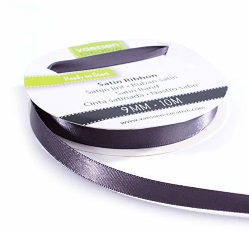 Vaessen Creative Vaessen Creative 301002-2005 satynowa wstążka antracytowa, 9 mm x 10 m, taśma kokardowa, taśma dekoracyjna, taśma prezentowa i taśma materiałowa na wesele, chrzest i prezenty urodzinowe, 9 mm 301002-2005