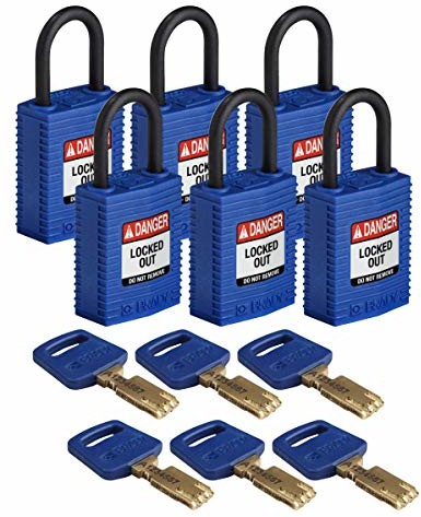 Brady SafeKey kompaktowa kłódka, 33 mm x 67 mm x 19 mm, niebieska, opakowanie 6 szt 754473610258