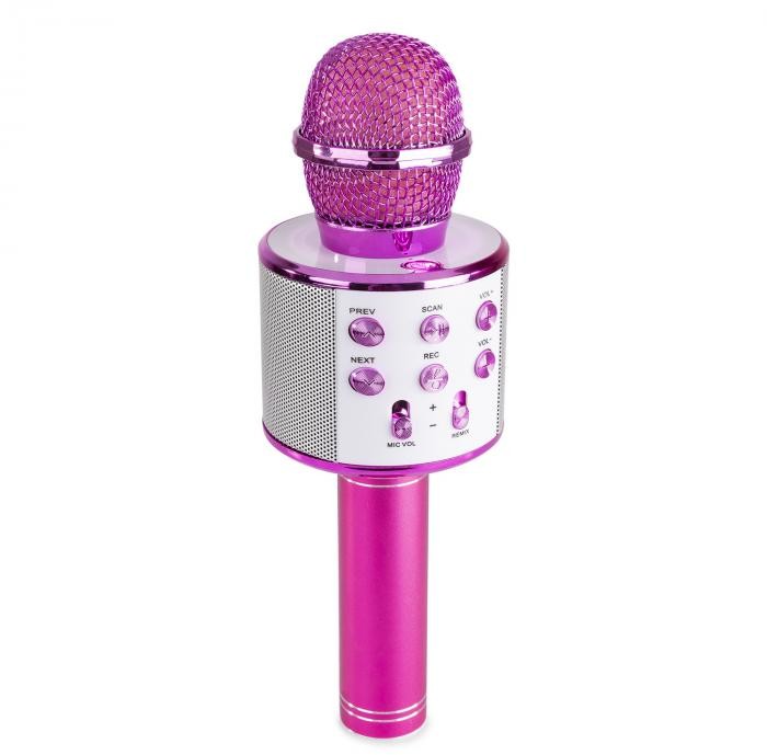 MAX MAX KM01, mikrofon karaoke typu 2 w 1, głośnik, odtwarzacz multimediów, różowy SKY-130.133