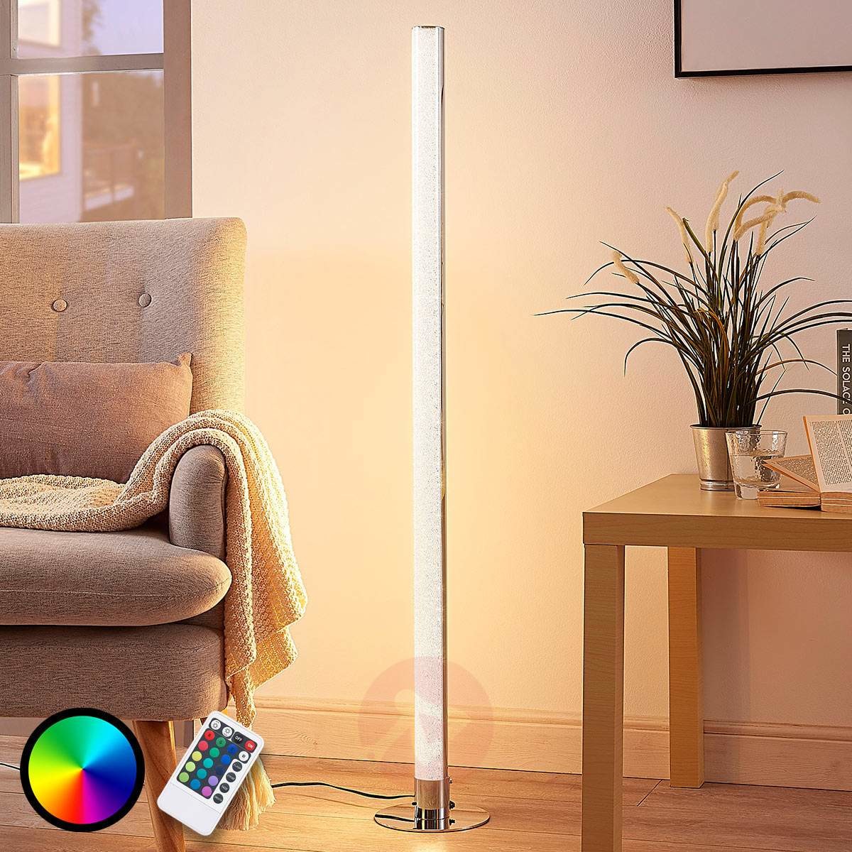 Lampenwelt com Podłużna lampa stojąca LED RGB Hadis, ściemniana