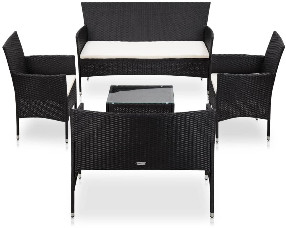 vidaXL 5-częściowy zestaw mebli do ogrodu, poduszki, rattan PE, czarny