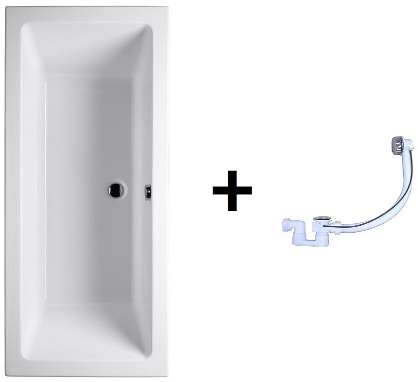 Riho Lusso Zestaw Wanna prostokątna 190x80 akrylowa z syfonem AMC55 biała BA59+560100200