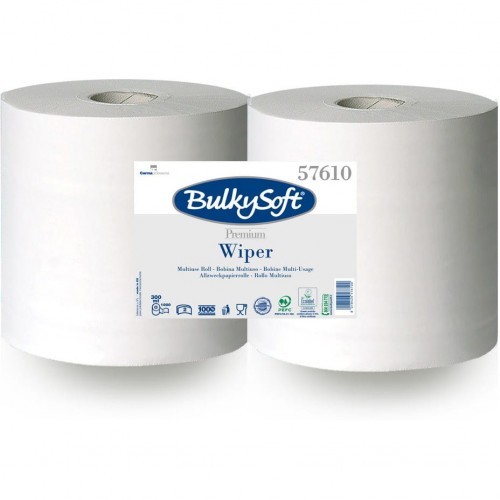 BulkySoft Papierowe czyściwo Premium 2w. 300m (2szt) białe, celuloza, niepylące 1000odcinków 57610