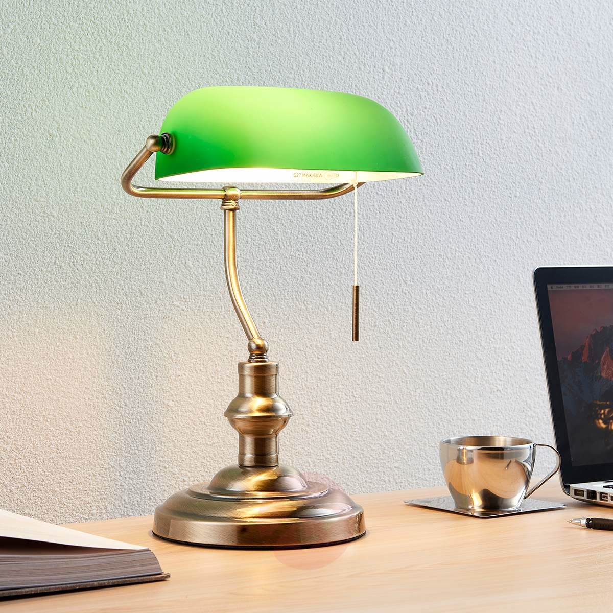 LAMPENWELT.COM Milenka  lampa biurkowa z zielonym kloszem
