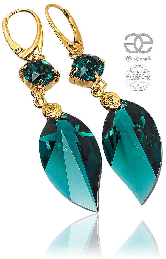 Swarovski Arande ELEGANCKIE KOLCZYKI EMERALD LEAF ZŁOTE SREBRO 702086
