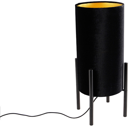 QAZQA Designerska lampa stołowa czarna klosz welurowy czarno-złoty - Rich