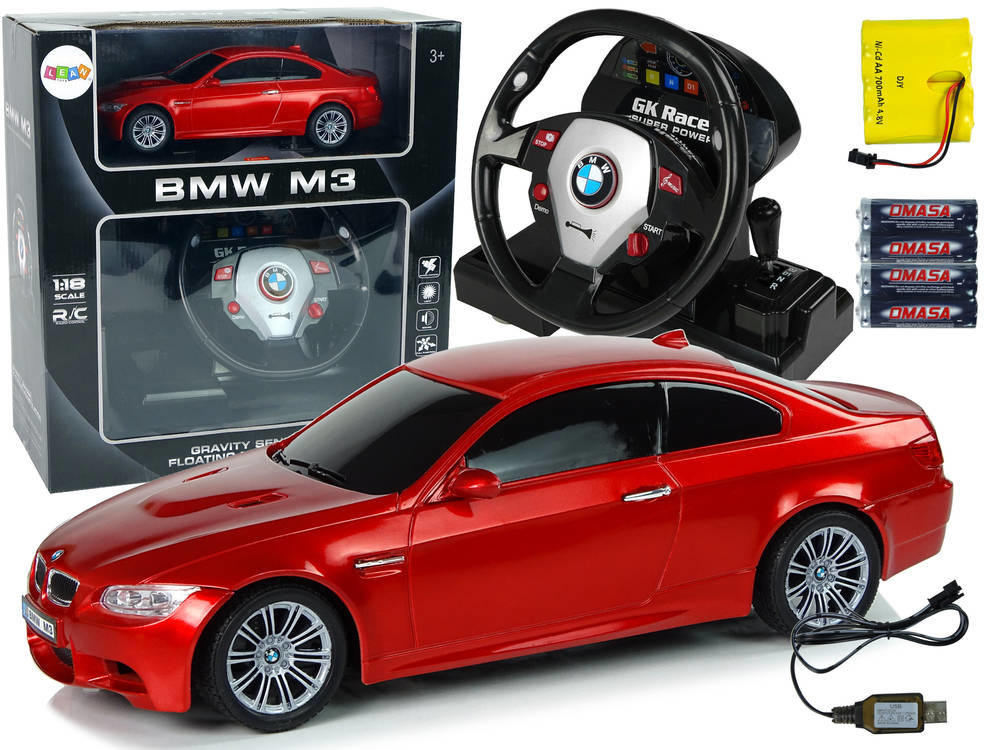 Import LEANToys Auto Zdalnie Sterowane BMW M3 Czerwony 2,4 G Pilot Kierownica 1:18 Dźwięk Światła LT-9722-0