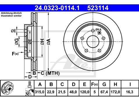 ATE Tarcze hamulcowe (komplet 2 sztuk) 24.0323-0114.1