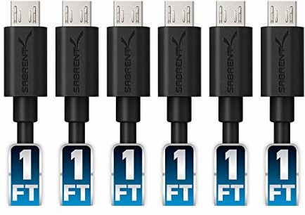 Sabrent [6-pak] 22AWG Premium 1 ft kable micro USB o wysokiej prędkości USB 2,0 A kable do synchronizacji i ładowania micro B [czarne] (CB-UM61) CB-UM61