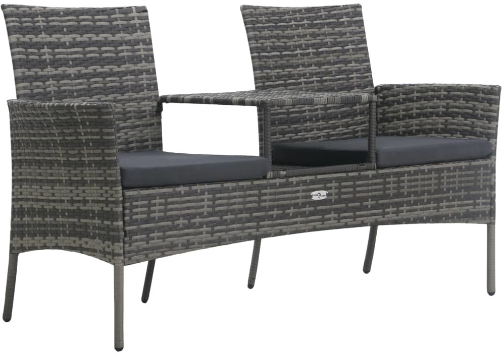vidaXL Dwuosobowa sofa ogrodowa ze stolikiem, polirattan, antracyt