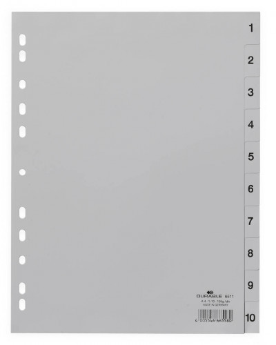 DURABLE Przekładki do segregatora 1-10 A4 szare 6511-10