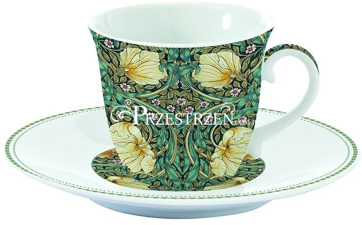 Carmani FILIŻANKA PORCELANOWA ze SPODKIEM - KWIATY William Morris Black 1106 WILB