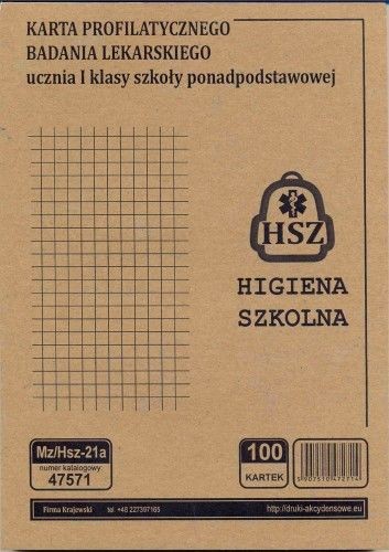 Firma krajewski Karta profilaktycznego badania ucznia I klasy szkoły ponadpodstawowej [Mz/Hsz-21a] Mz/Hsz-21a