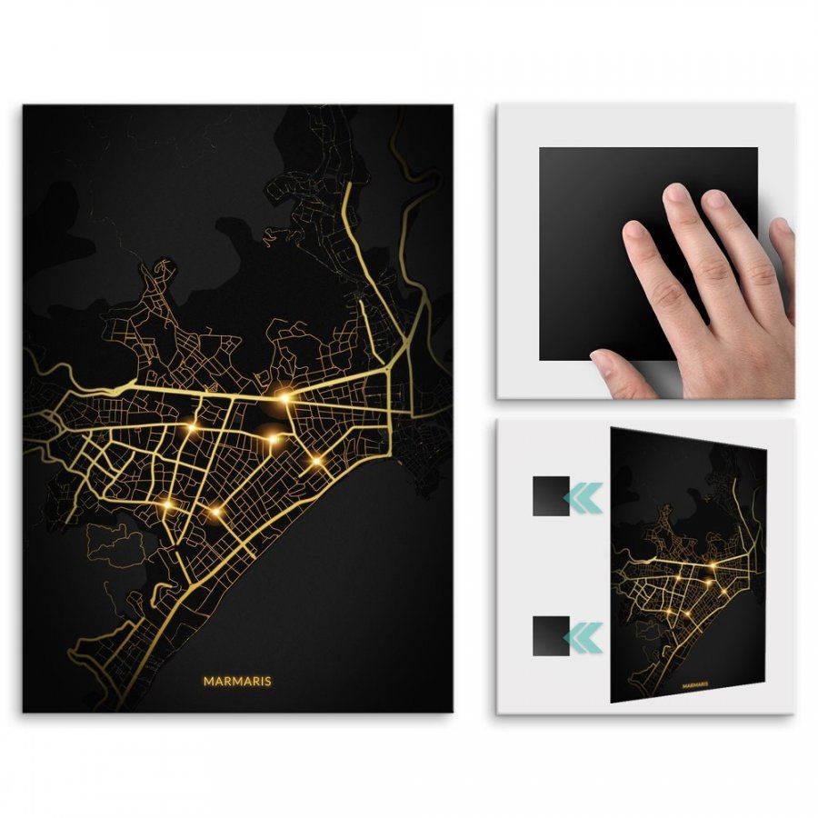 Pix4home Plakat metalowy Mapa City Lights Marmaris L POS-L-03778