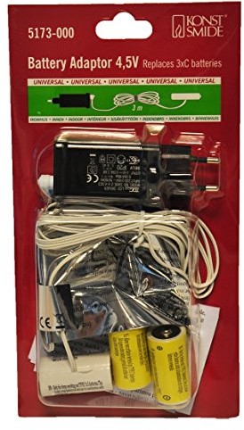 Konstsmide , 5173  000, adapter sieciowy do baterii artykuły firmy Konstsmide z bateriami 3 X C 1.5 V, 4.5 V, biały kabel 5173-000