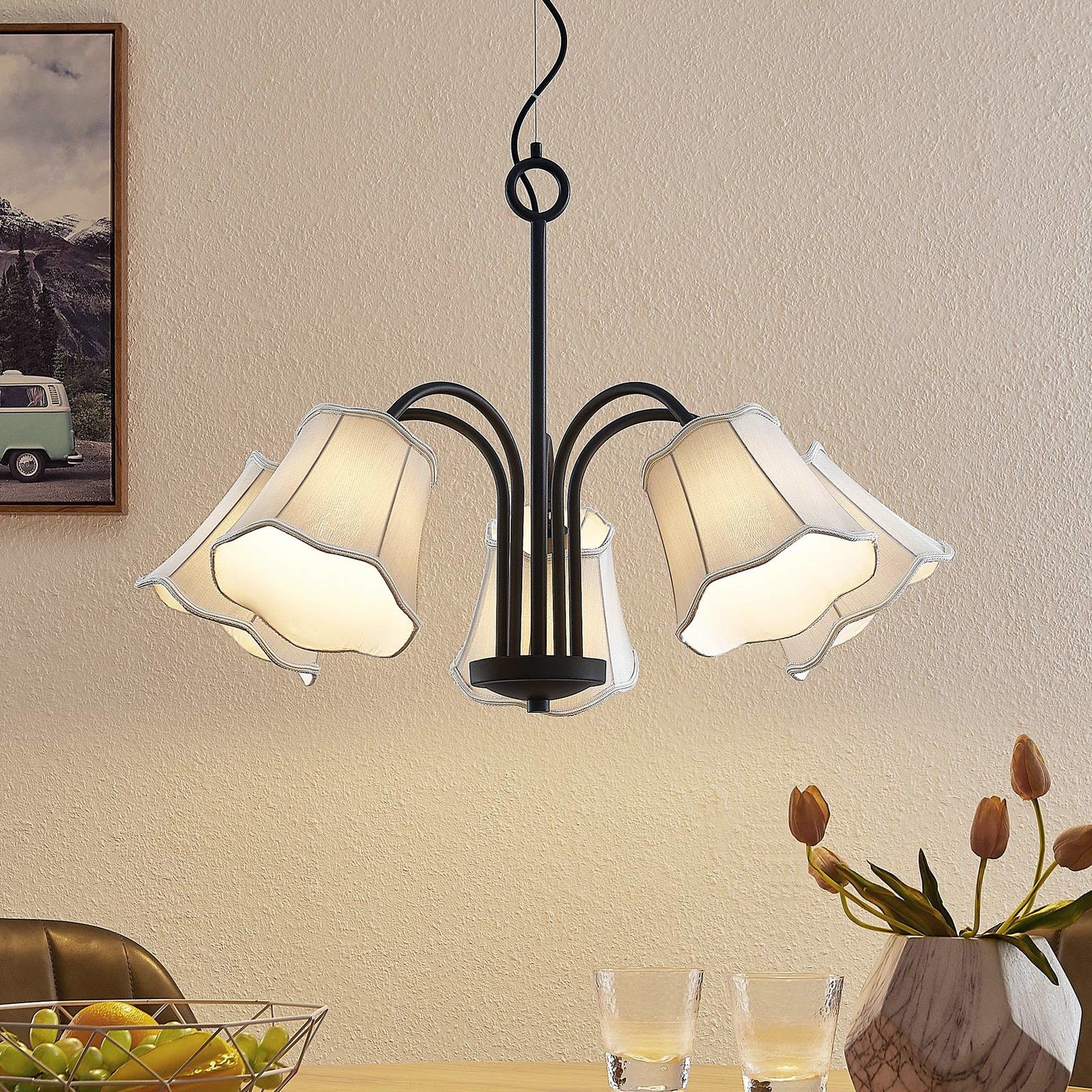 Lucande Lucande Binta lampa wisząca, 5-pkt., srebrnoszara