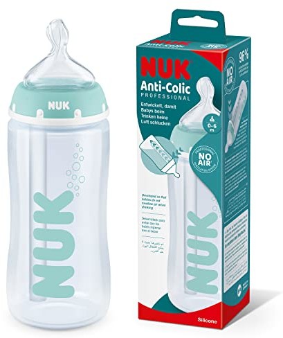NUK First Choice+ Profesjonalna butelka antykolkowa | 0-6 miesięcy | Kontrola temperatury | 300 ml | Bez BPA | Silikonowy smoczek | Niebieski
