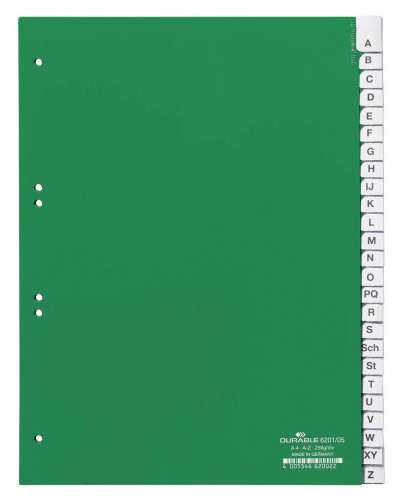 DURABLE Przekładki do segregatora A-Z A4 zielone 6201-05