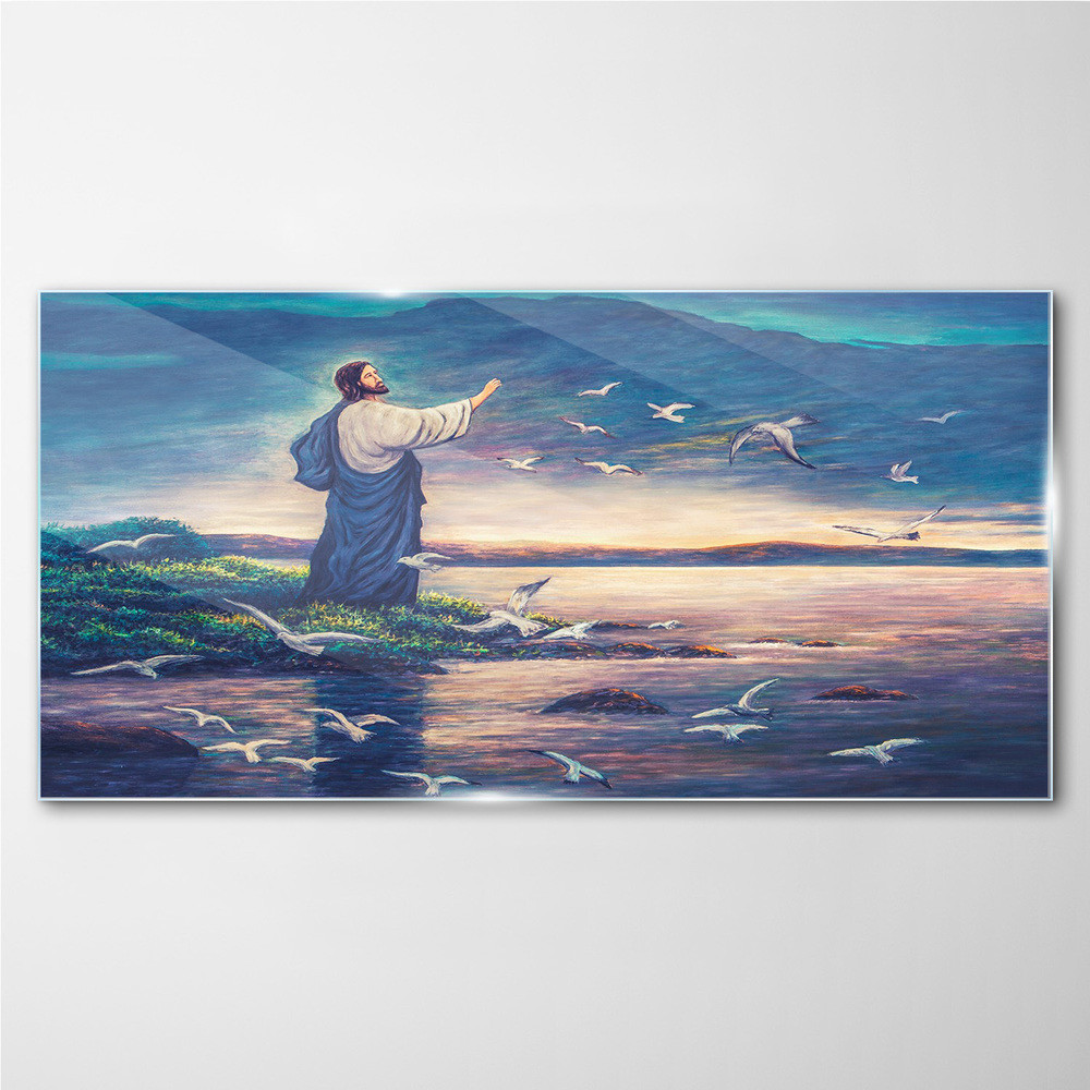 PL Coloray Obraz Szklany Religijne Ptaki Morze 120x60cm