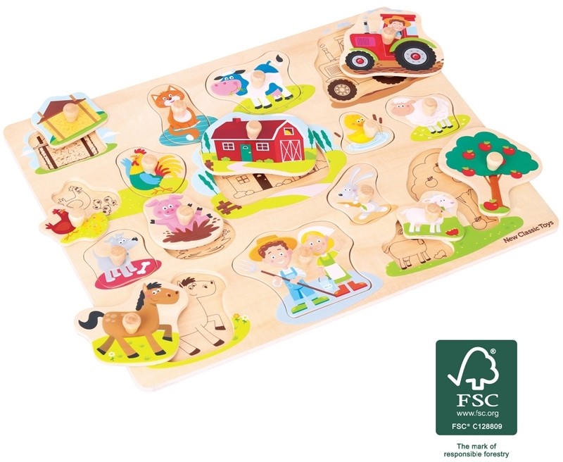 New Classic Toys - Drewniane Puzzle Farma (16 elementów)