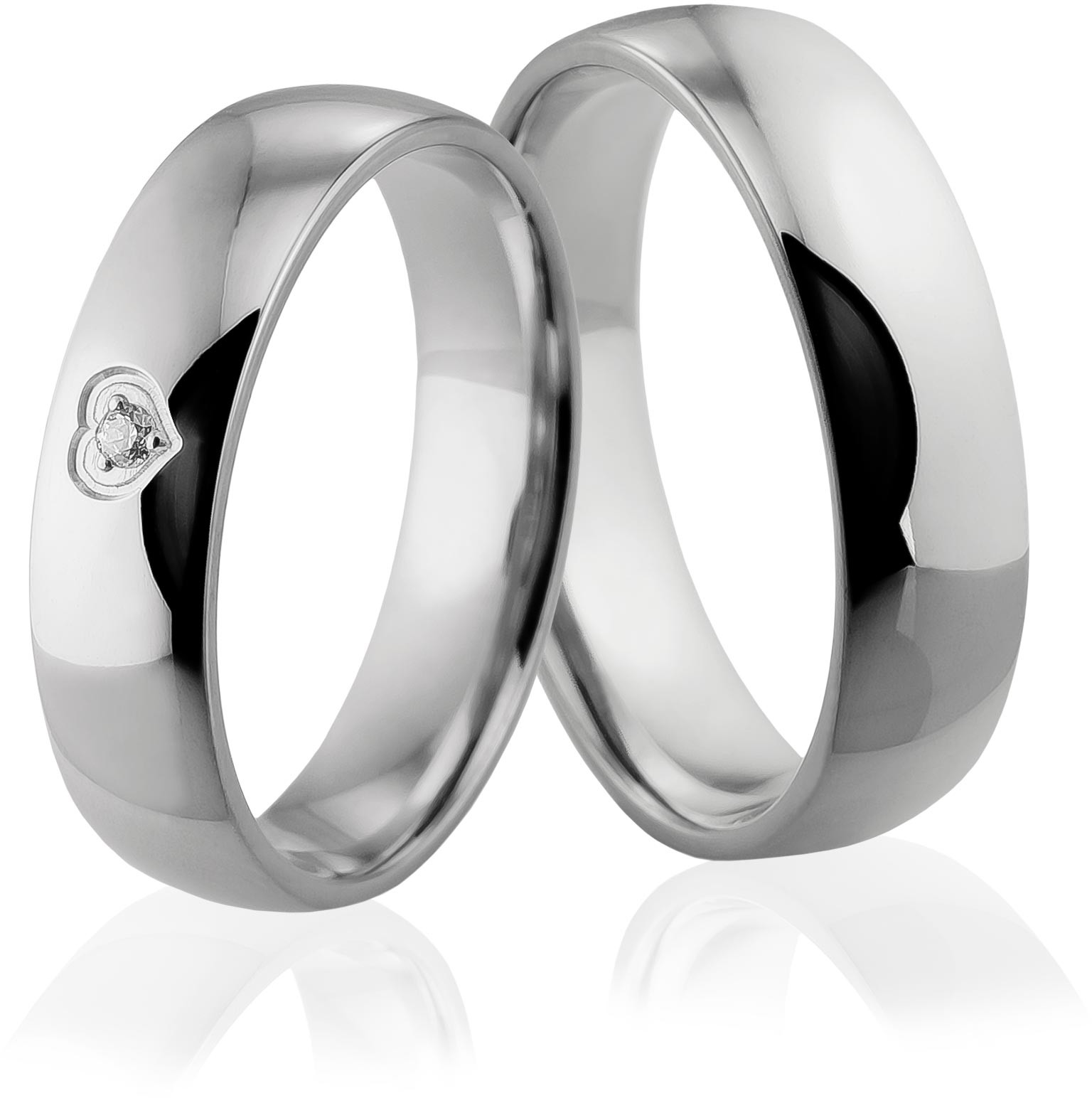 Eminence Obrączki ślubne z białego złota niklowego z serduszkiem i brylantem - Au-912 Au-912-2