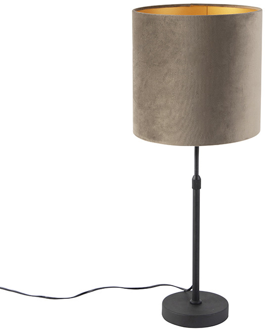 QAZQA Czarna lampa stołowa z aksamitnym odcieniem taupe ze złotem 25 cm - Parte 98516