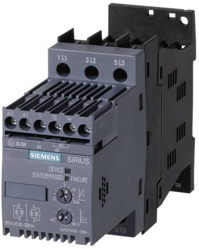 SIEMENS SIEMENS Sirius Softstart 3-fazowy, wielkość: S00, Moc: 4kW przy 400V, Ie= 9A przy temp. 40°C, Ue=200-480V AC, Us=100-230V AC; 3RW3016-1BB14 3RW3016-1BB14