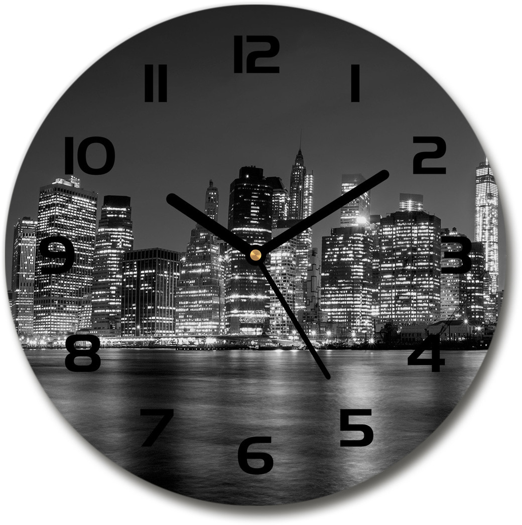 Zegar szklany okrągły Manhattan nocą