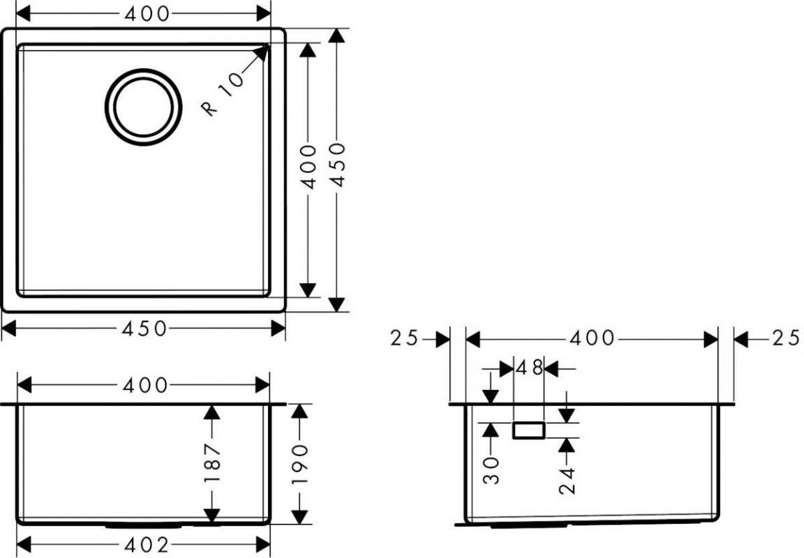 Hansgrohe S71 Zlewozmywak stalowy jednokomorowy 45x45 cm stal szlachetna 43425800