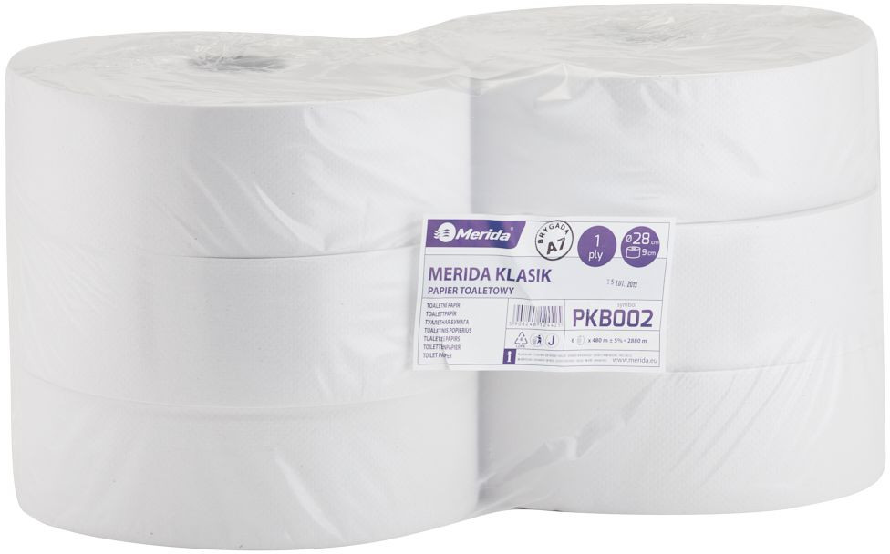 Merida Papier toaletowy Klasik 6 szt 1 warstwa 480 m średnica 28 cm biały makulatura PKB002