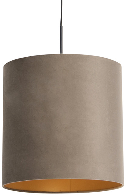 QAZQA Lampa wisząca klosz welurowy szarobrązowo-złoty 40cm - Combi